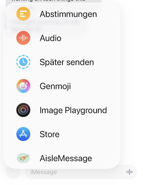 iMessage app drawer showing available apps