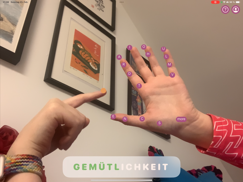 Front of a hand with letter positions